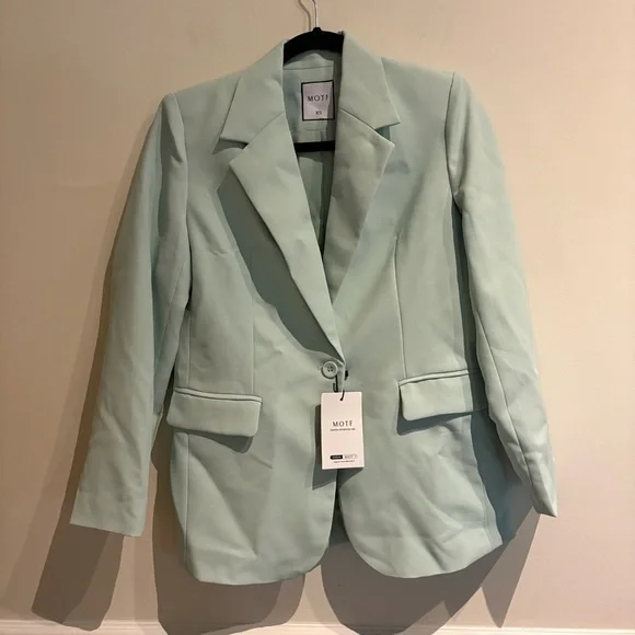 MOTF SHEIN STRUCTURED SINGLE BUTTON BLAZER Mint Green Size XS NWT - Picture 7 of 12